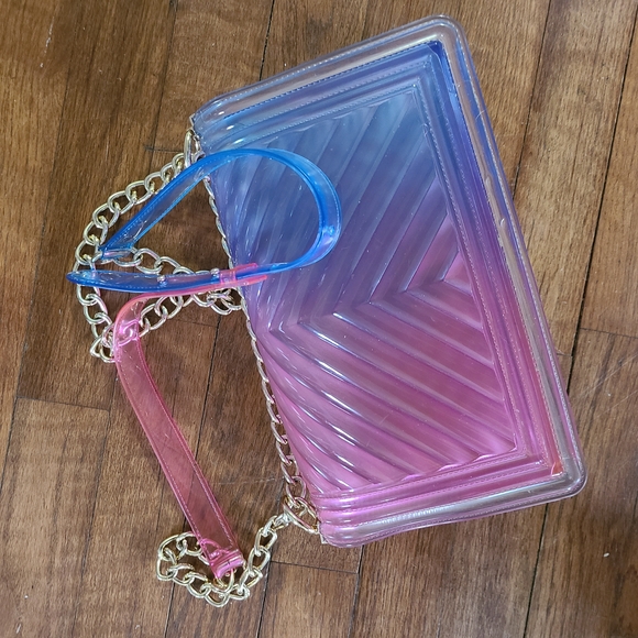 Jelly Purse Gradient‎ Pink and Blue Women's Bag Gold Chain Colorful Crossbody - Picture 14 of 16